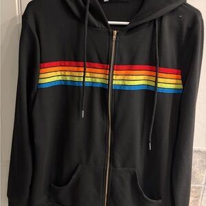 Black Hoodie and sweatpant set with colorful stripes